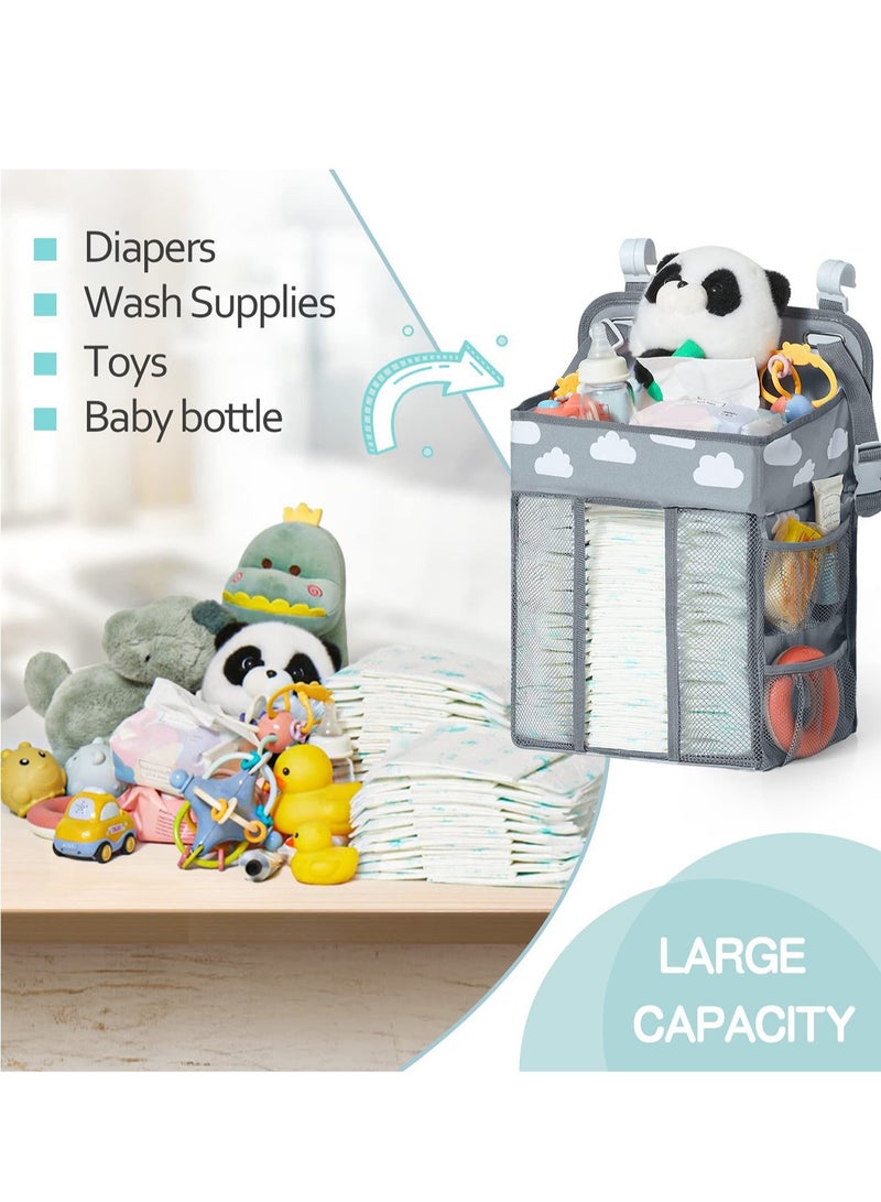 Diaper Crate Hanging Diaper Rack Organizer, Hanging Nursery Diaper Storage Bags Diaper Rack Organizer for Crib Changing Table Playpen Wall Baby Shower Gift Bedside Organizer - Gray - Image 4